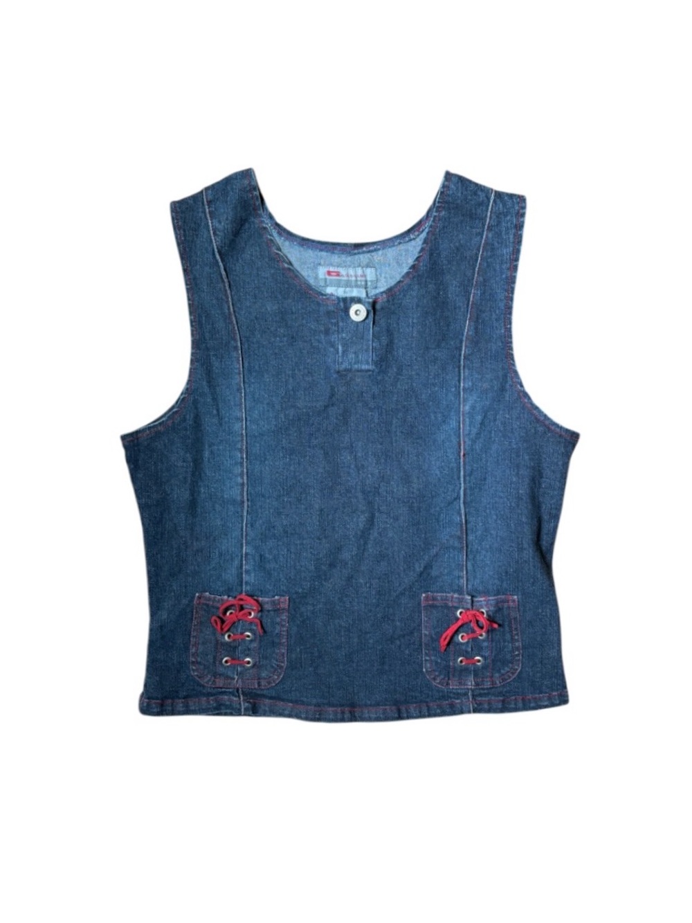 Vintage Y2K Denim Sleeveless Top Lace Up Coastal Cowgirl L